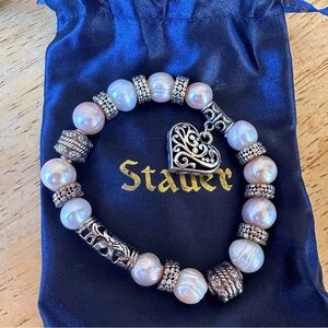 Stauer Pearl Of a Girl Heart Charm Silver Bracelet